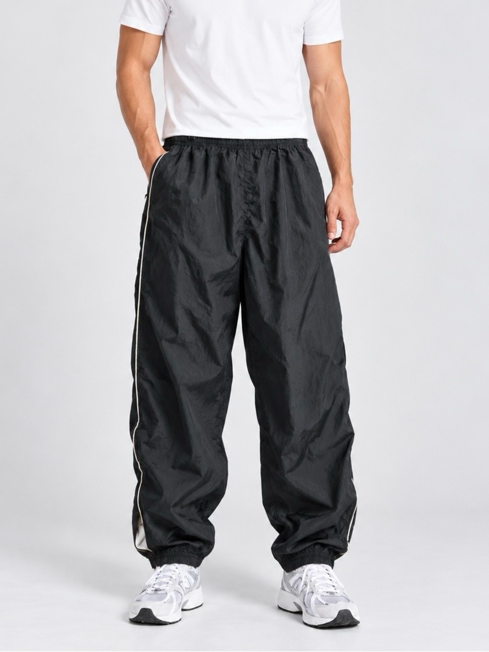 Sun river Sport Black Baggy Nylon Joggers XL with Pockets & Side Ankle Zippers